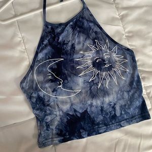 Tie-dye halter top with graphic NWOT